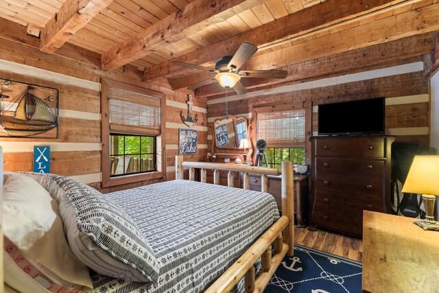 1055 Dean Cir, Dandridge, TN 37725 - bedroom with wood walls, a wood ceiling with exposed beams, and wood finished floors