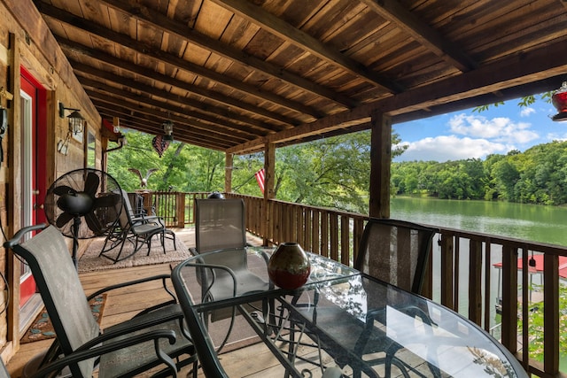1055 Dean Cir, Dandridge, TN 37725 - wooden deck featuring outdoor dining space, a water view, and a view of trees