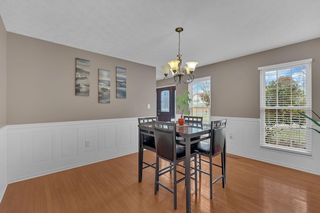 4813 Walnut Hill Dr, Morristown, TN 37814 - dining area featuring wood-type flooring, a notable chandelier, and wainscoting