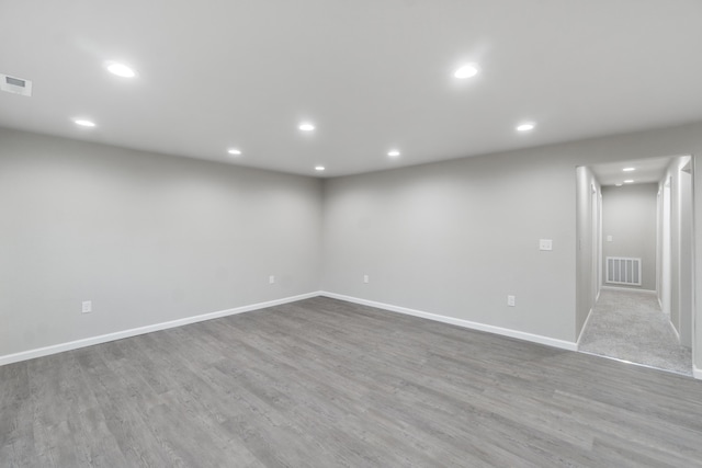 basement with light wood-type flooring