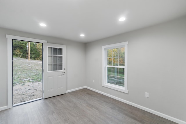 unfurnished room with a wealth of natural light and light wood-type flooring