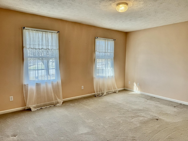 empty room with carpet flooring and a textured ceiling