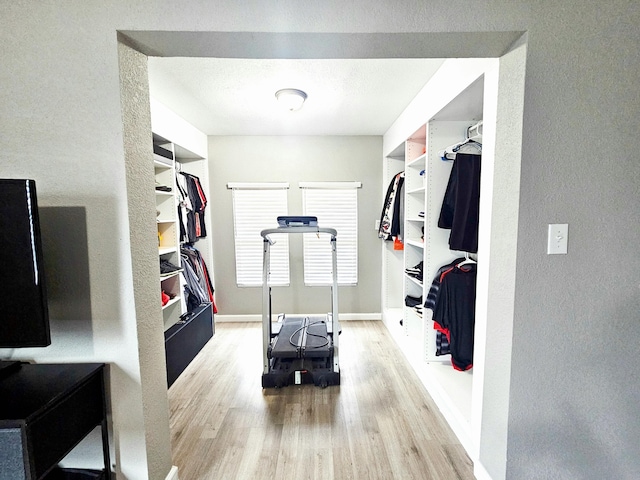 spacious closet featuring light hardwood / wood-style floors