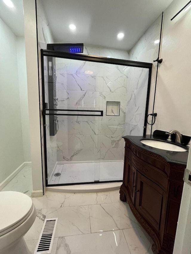281 Webb Rd, Rogersville, TN 37857 - bathroom featuring marble finish floors, vanity, recessed lighting, and a marble finish shower