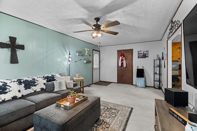 305 Hamilton Pl, Kingsport, TN 37663 - living area featuring carpet, ceiling fan, and a textured ceiling