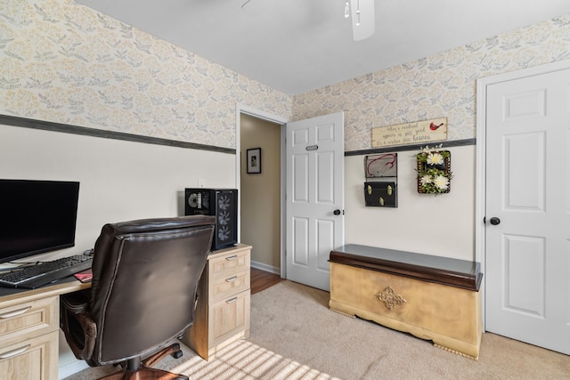 3912 Isaac Ave, Morristown, TN 37814 - office area with wallpapered walls, light colored carpet, and a ceiling fan