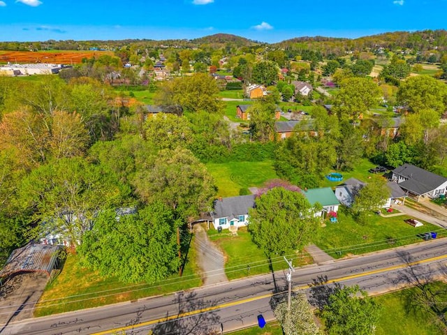 aerial view with a mountain view and a residential view