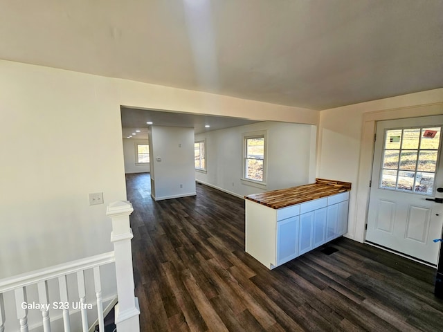 kitchen featuring dark wood-type flooring and white cabinets