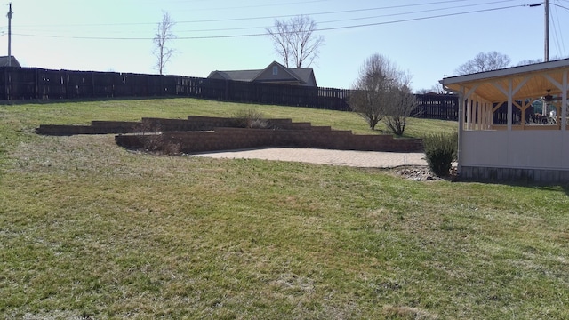 view of yard featuring a patio area and a fenced backyard