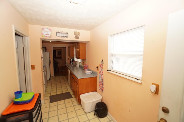 bathroom featuring a textured ceiling, baseboards, and a sink