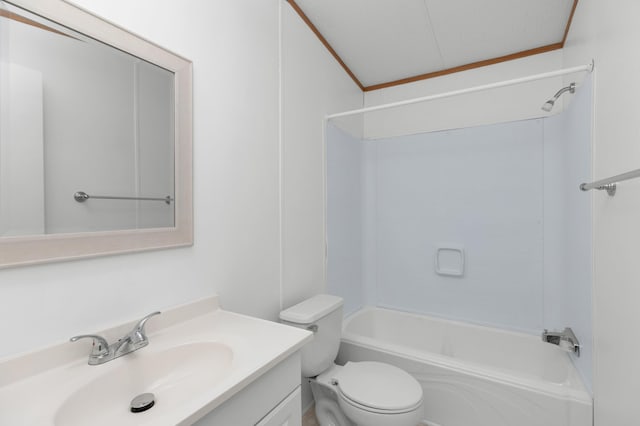 full bathroom with toilet, shower / tub combination, and vanity