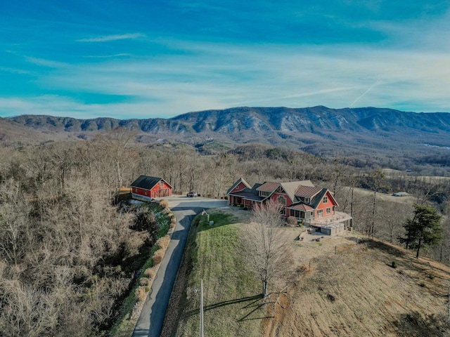 bird's eye view with a mountain view