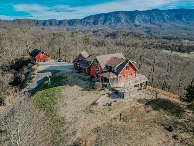 drone / aerial view with a mountain view