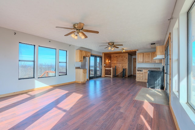 unfurnished living room featuring dark wood-type flooring and a textured ceiling