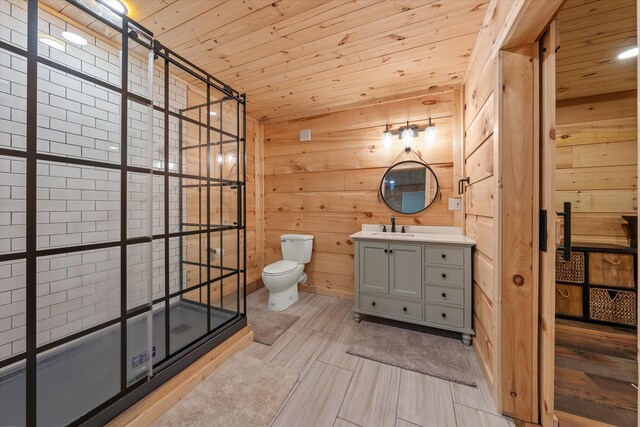 2940 Beecarter Rd, Dandridge, TN 37725 - full bathroom featuring vanity, wooden walls, walk in shower, toilet, and wood ceiling