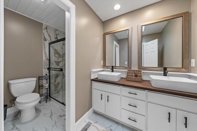2940 Beecarter Rd, Dandridge, TN 37725 - full bathroom featuring baseboards, marble finish floor, a sink, and a marble finish shower