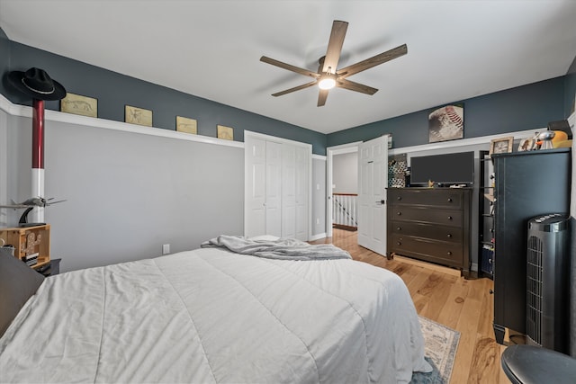 2940 Beecarter Rd, Dandridge, TN 37725 - bedroom featuring a closet, a ceiling fan, and light wood-style floors