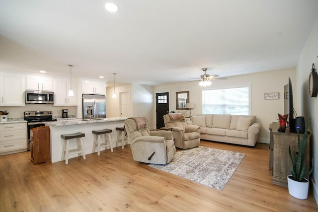 1161 Wooddale Rd, Morristown, TN 37814 - living room with light wood finished floors, a ceiling fan, and recessed lighting