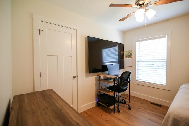 1161 Wooddale Rd, Morristown, TN 37814 - office featuring wood finished floors, baseboards, and a ceiling fan