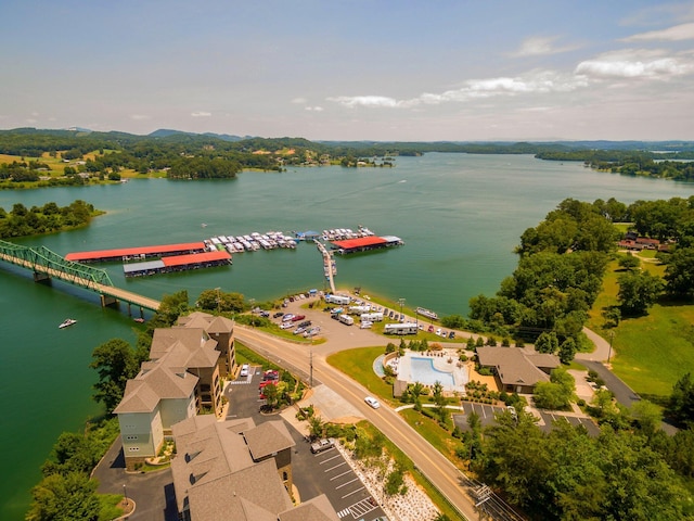 bird's eye view featuring a water view