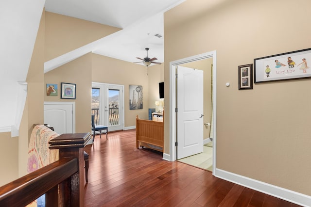 hall with french doors and hardwood / wood-style floors