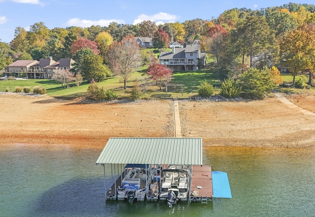 view of dock with a water view