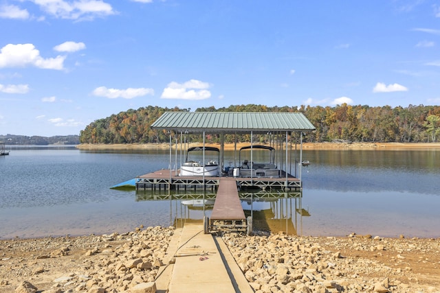 view of dock with a water view