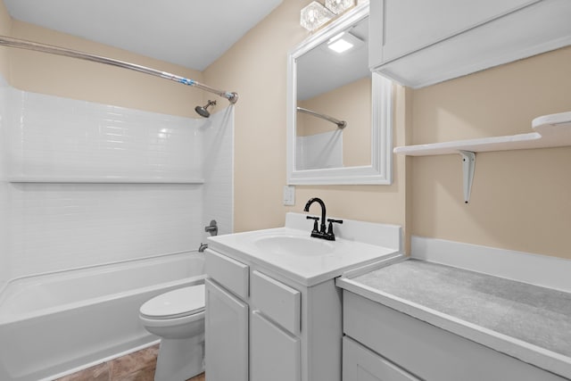 full bath with toilet, vanity, and washtub / shower combination