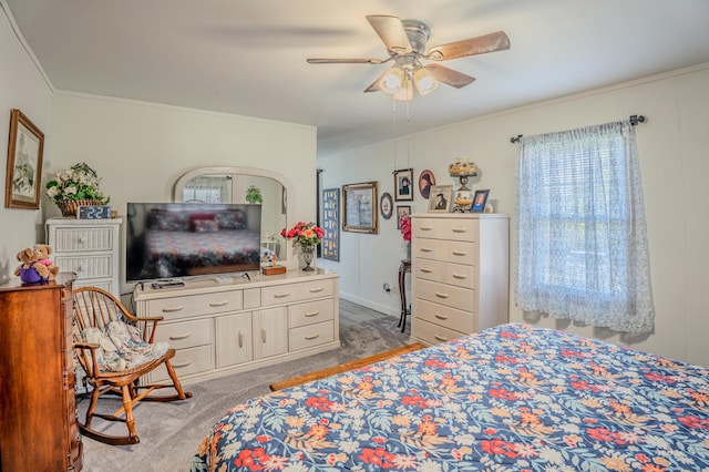 625 Trentham Hollow Rd, Parrottsville, TN 37843 - bedroom featuring crown molding, light carpet, and a ceiling fan