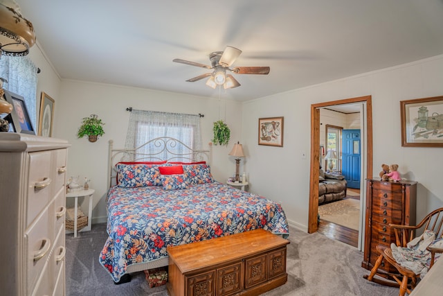 625 Trentham Hollow Rd, Parrottsville, TN 37843 - carpeted bedroom featuring ornamental molding and a ceiling fan
