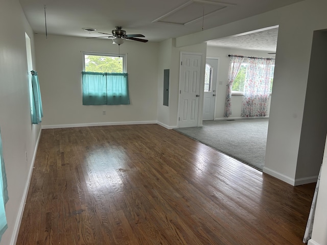 2151 Thomas Dr, Morristown, TN 37814 - unfurnished room featuring attic access, electric panel, wood finished floors, and a ceiling fan