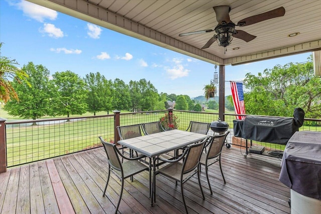 419 Colonial St, Jefferson City, TN 37760 - wooden terrace with outdoor dining space, ceiling fan, and area for grilling