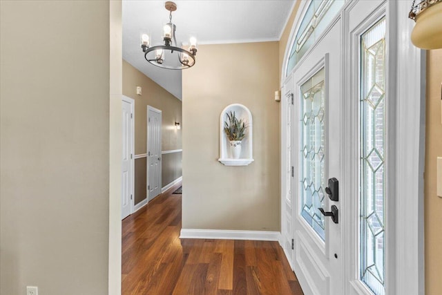 419 Colonial St, Jefferson City, TN 37760 - entryway featuring a chandelier, wood finished floors, baseboards, and crown molding