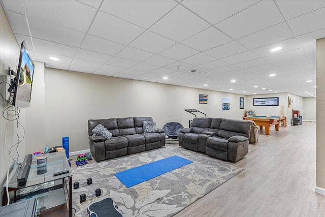 419 Colonial St, Jefferson City, TN 37760 - living room with wood finished floors, pool table, recessed lighting, baseboards, and a paneled ceiling