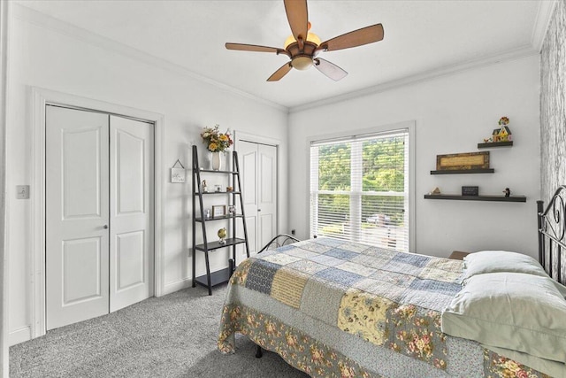 419 Colonial St, Jefferson City, TN 37760 - carpeted bedroom with two closets, crown molding, and a ceiling fan