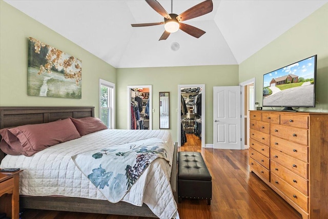 419 Colonial St, Jefferson City, TN 37760 - bedroom with high vaulted ceiling, wood finished floors, a spacious closet, and ceiling fan