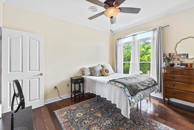 419 Colonial St, Jefferson City, TN 37760 - bedroom featuring ornamental molding, dark wood-style flooring, baseboards, and ceiling fan