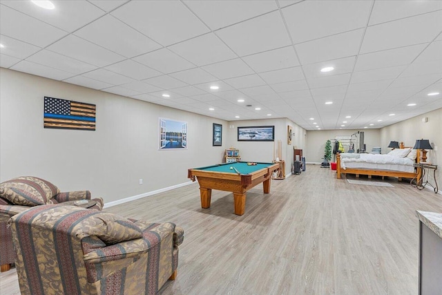 419 Colonial St, Jefferson City, TN 37760 - rec room with baseboards, light wood-style flooring, billiards, recessed lighting, and a drop ceiling