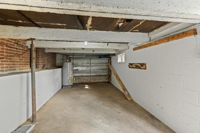 basement featuring gas water heater