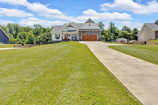 113 Cheshire Ct, Jefferson City, TN 37760 - craftsman-style home featuring concrete driveway, a front yard, a garage, and stone siding