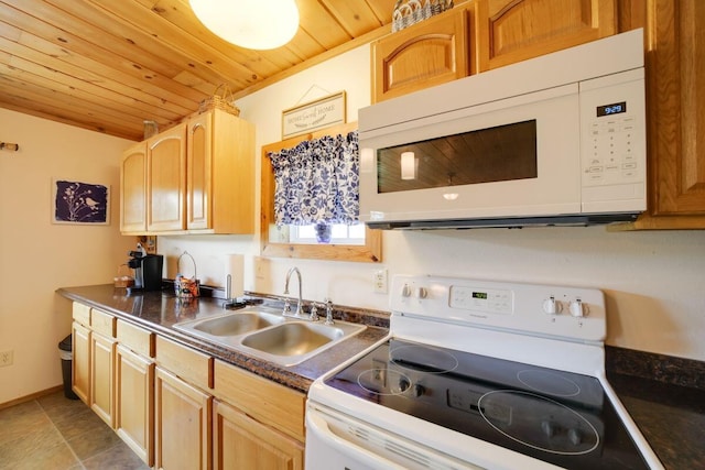 104-116 Circle Rd, Newport, TN 37821 - kitchen with white appliances, wood ceiling, and dark countertops