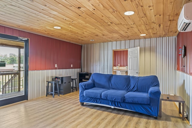 104-116 Circle Rd, Newport, TN 37821 - living room with an AC wall unit, wood finished floors, and wood ceiling
