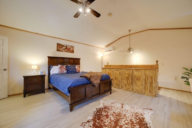 104-116 Circle Rd, Newport, TN 37821 - bedroom with an AC wall unit, light wood-style flooring, lofted ceiling, and ceiling fan