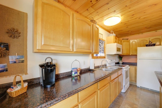 104-116 Circle Rd, Newport, TN 37821 - kitchen featuring white appliances, wooden ceiling, and light brown cabinets