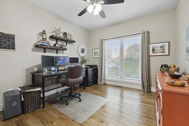 340 Back Nine Dr, Baneberry, TN 37890 - home office featuring a ceiling fan, light wood-style floors, and baseboards
