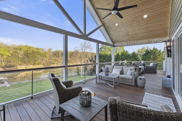 340 Back Nine Dr, Baneberry, TN 37890 - sunroom / solarium with an outdoor hangout area, ceiling fan, and lofted ceiling