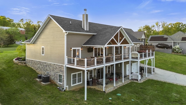 340 Back Nine Dr, Baneberry, TN 37890 - rear view of property with a patio, a chimney, a yard, central AC unit, and a deck