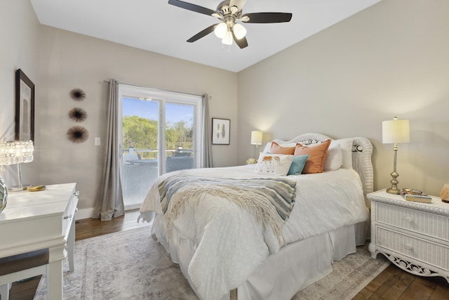 340 Back Nine Dr, Baneberry, TN 37890 - bedroom featuring access to outside, wood finished floors, baseboards, and a ceiling fan