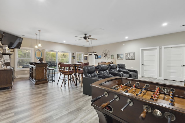 340 Back Nine Dr, Baneberry, TN 37890 - recreation room featuring ceiling fan, recessed lighting, and light wood-style floors