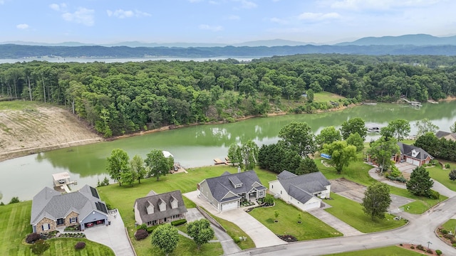340 Back Nine Dr, Baneberry, TN 37890 - drone / aerial view of a heavily wooded area and a water and mountain view